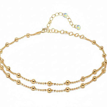 Dainty Gold Layered Ball Anklet - Sparkling Double Chain Foot Jewelry