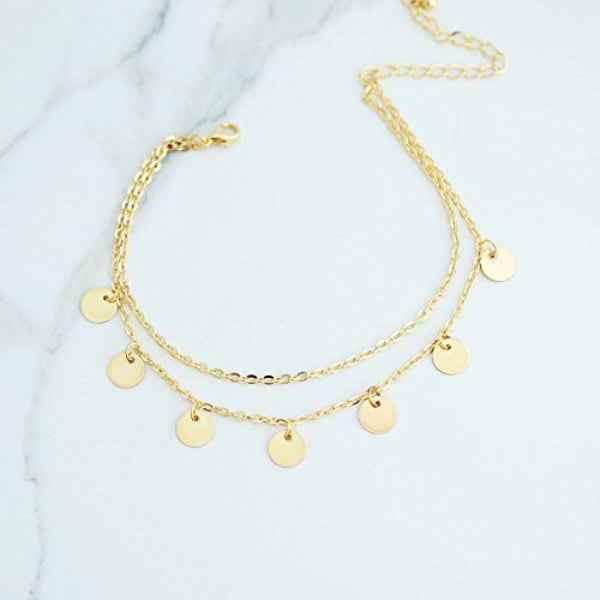 Gold Layered Bracelet with Disc Charms – Dainty Double Chain Jewelry