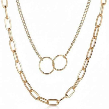 Chic Gold Layered Necklace: Double-Chain & Interlocking Circles