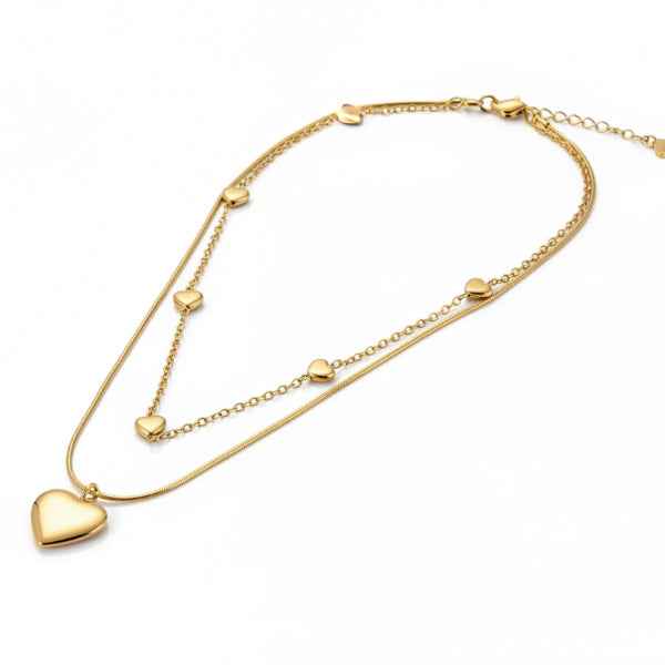Gold Layered Heart Necklace | Dainty Double Chain Heart Pendant Gift