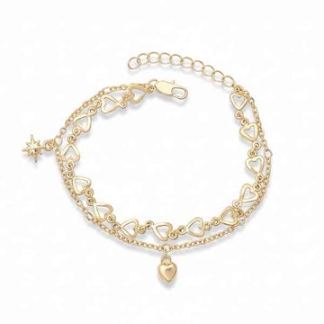 Radiant Gold Layered Heart Star Bracelet | Polished Dainty Jewelry