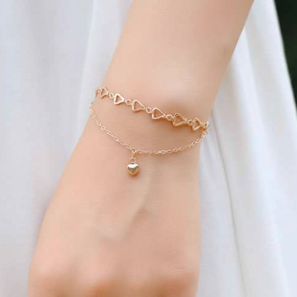 Radiant Gold Layered Heart Star Bracelet | Polished Dainty Jewelry