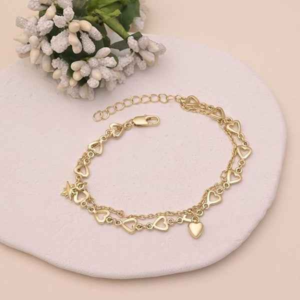 Radiant Gold Layered Heart Star Bracelet | Polished Dainty Jewelry