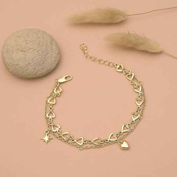 Radiant Gold Layered Heart Star Bracelet | Polished Dainty Jewelry
