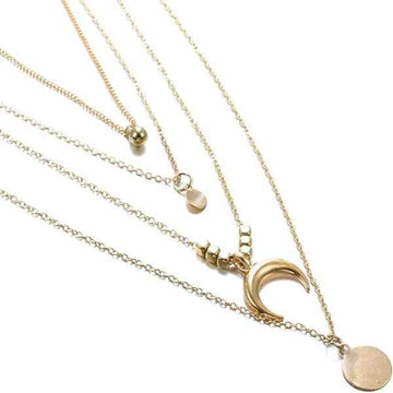 Elegant Gold Layered Necklace with Crescent Moon Charm & Delicate Pendants