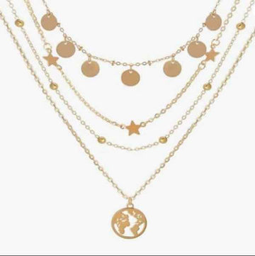 Elegant Gold Layered Necklace | Dainty World Map Pendant Jewelry