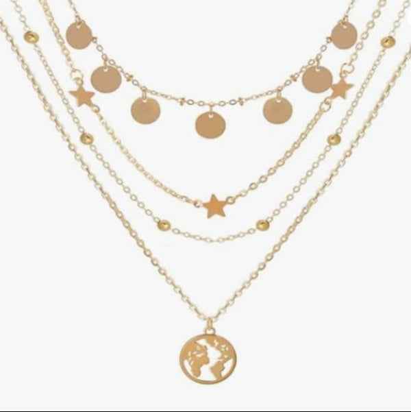 Elegant Gold Layered Necklace | Dainty World Map Pendant Jewelry