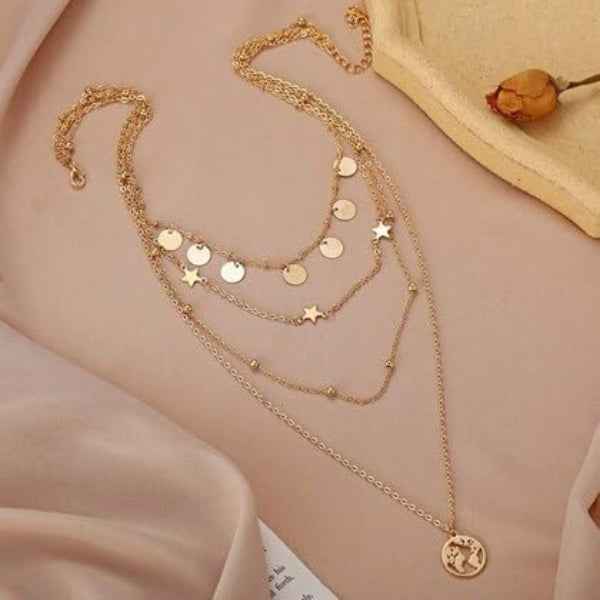 Elegant Gold Layered Necklace | Dainty World Map Pendant Jewelry