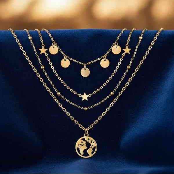 Elegant Gold Layered Necklace | Dainty World Map Pendant Jewelry