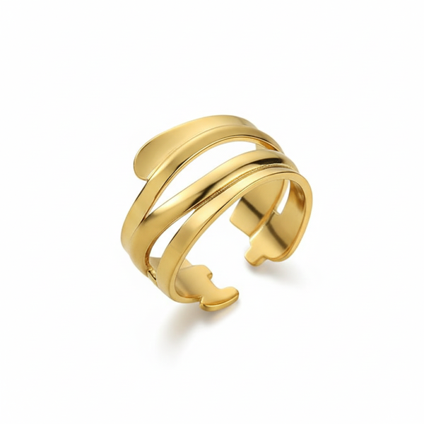 Gold Plated Layered Ring: Adjustable Multi Row Band for Modern Women