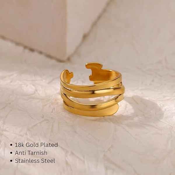 Gold Layered Ring: Adjustable Multi Row Band for Modern Women