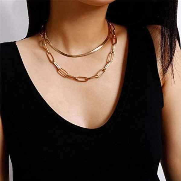 Gold Layered Snake Paperclip Necklace | Chic Stacked Chains