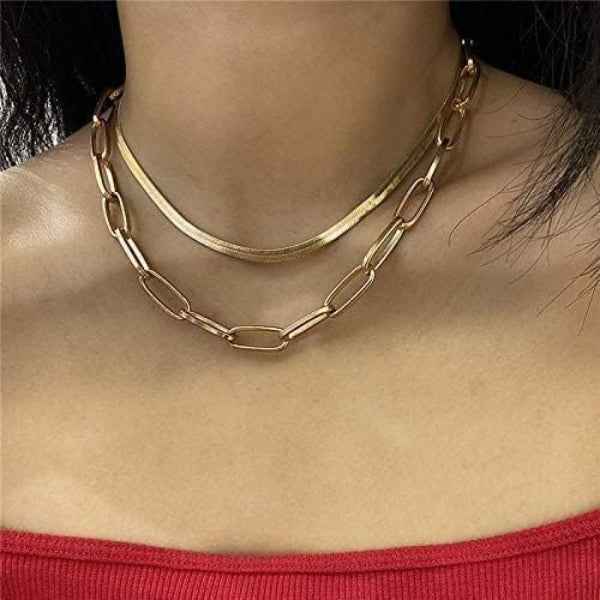 Gold Layered Snake Paperclip Necklace | Chic Stacked Chains