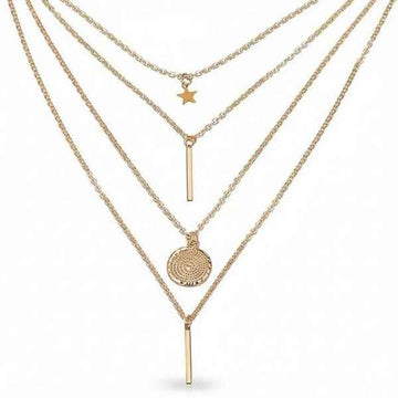 Trendy Layered Star Necklace | Gold Tone Multi-Charm Jewelry