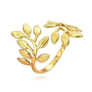 Gold Leaf Ring: Olive Branch Band Adjustable Bypass Ring for Her