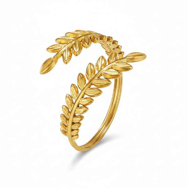 Gold Leaf Ring: Olive Branch Band Adjustable Bypass Ring for Her