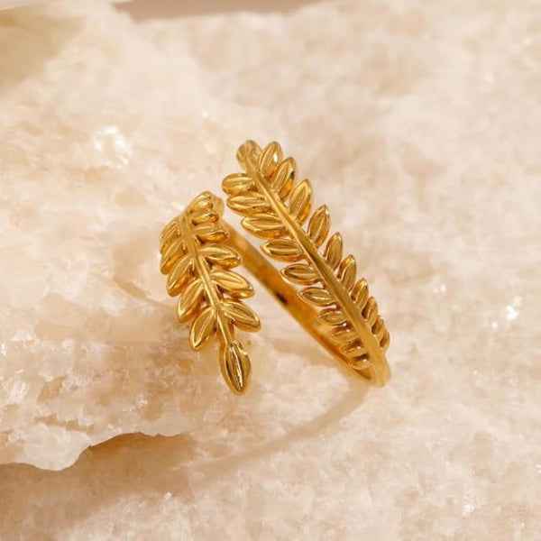Gold Leaf Ring: Olive Branch Band Adjustable Bypass Ring for Her