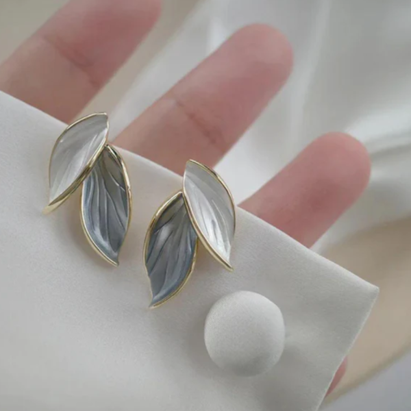 Elegant Gold Plated Leaf Earrings – Enamel Statement Dangle Design