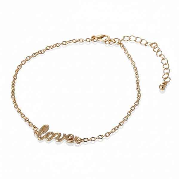 Gold Love Anklet for Women – Dainty Chain Beach Jewelry Gift