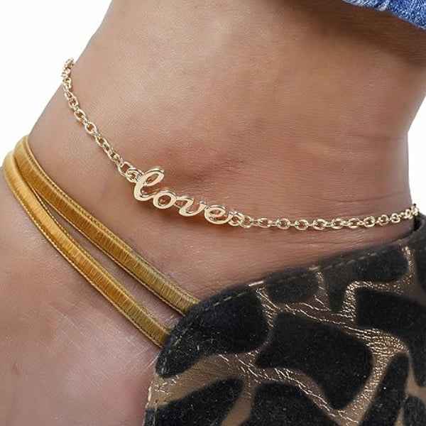 Gold Love Anklet for Women – Dainty Chain Beach Jewelry Gift