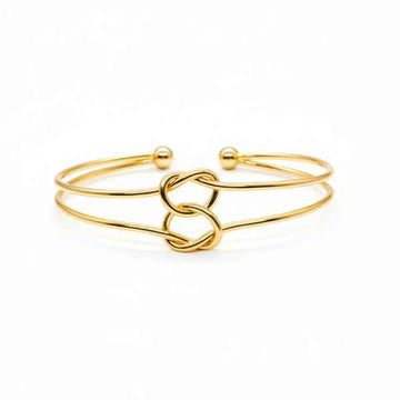 Gold Love Knot Bangle: Dainty Double Ribbon Cuff Bracelet for Women