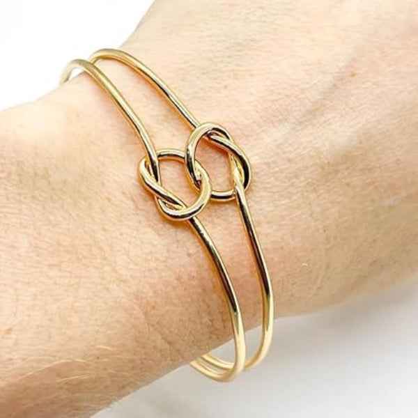 Gold Love Knot Bangle: Dainty Double Ribbon Cuff Bracelet for Women