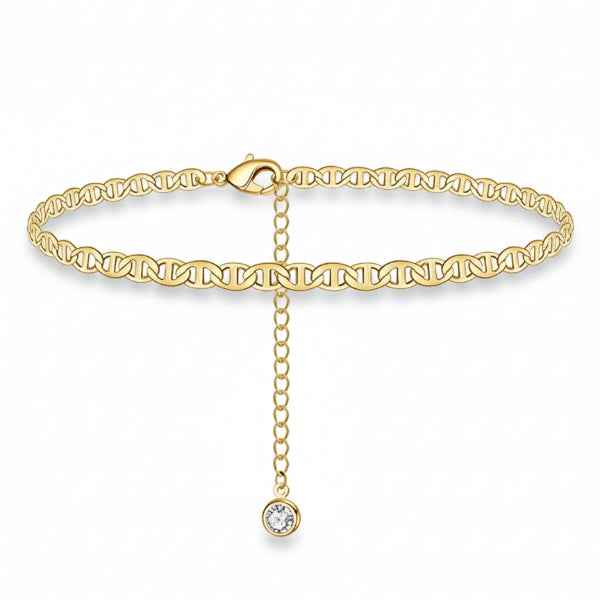 14K Gold Mariner Link Bracelet - Adjustable Dainty Anchor Chain Jewelry