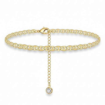 14K Gold Mariner Link Bracelet - Adjustable Dainty Anchor Chain Jewelry