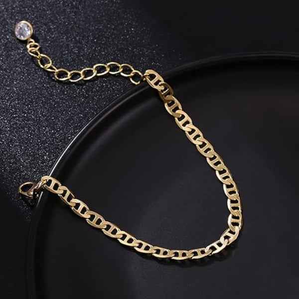 14K Gold Mariner Link Bracelet - Adjustable Dainty Anchor Chain Jewelry