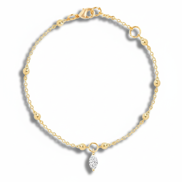 Gold Marquise Crystal anklet– Dainty Minimalist Beaded Chain Gift