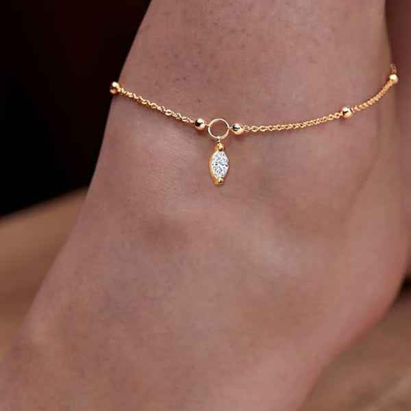 Dainty Gold Marquise Crystal Bracelet - Minimalist Beaded Chain Gift