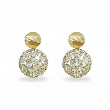 Stunning Gold Dangle Earrings with Marquise Zirconia & Pave Halo