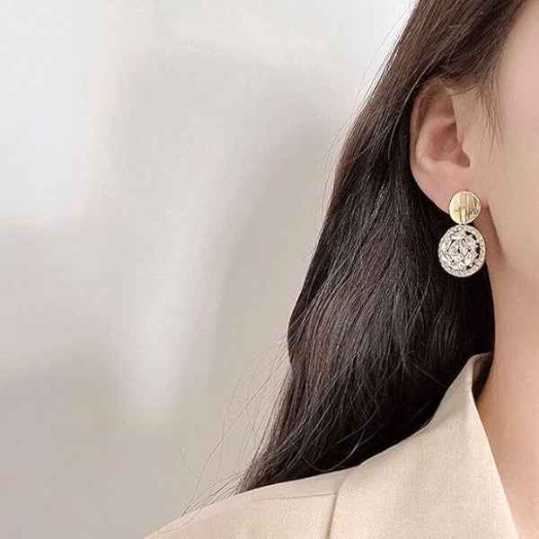 Stunning Gold Dangle Earrings with Marquise Zirconia & Pave Halo