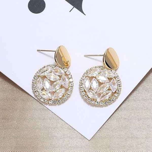 Stunning Gold Dangle Earrings with Marquise Zirconia & Pave Halo