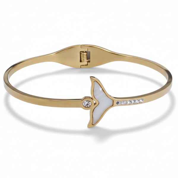 Luxurious Gold Mermaid Tail Bangle | Radiant Pearl & Crystal Jewelry
