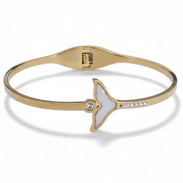 Luxurious Gold Mermaid Tail Bangle | Radiant Pearl & Crystal Jewelry