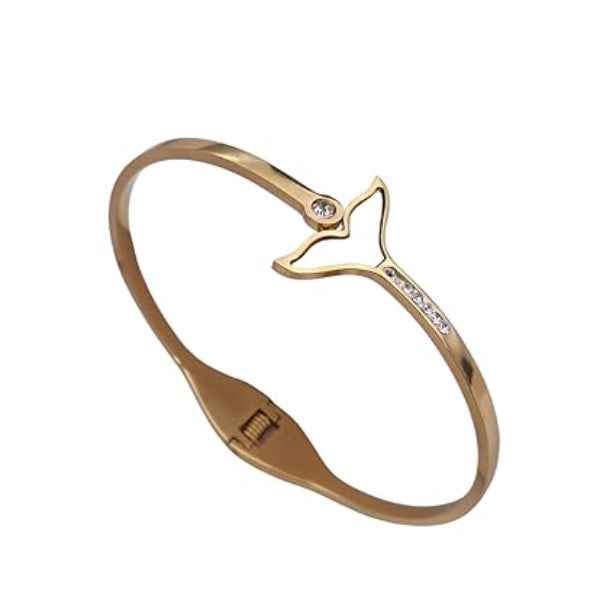 Luxurious Gold Mermaid Tail Bangle | Radiant Pearl & Crystal Jewelry