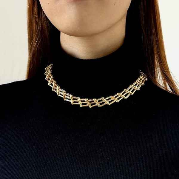 Gold Mesh Choker - Shimmering Woven Link Bold Statement Necklace