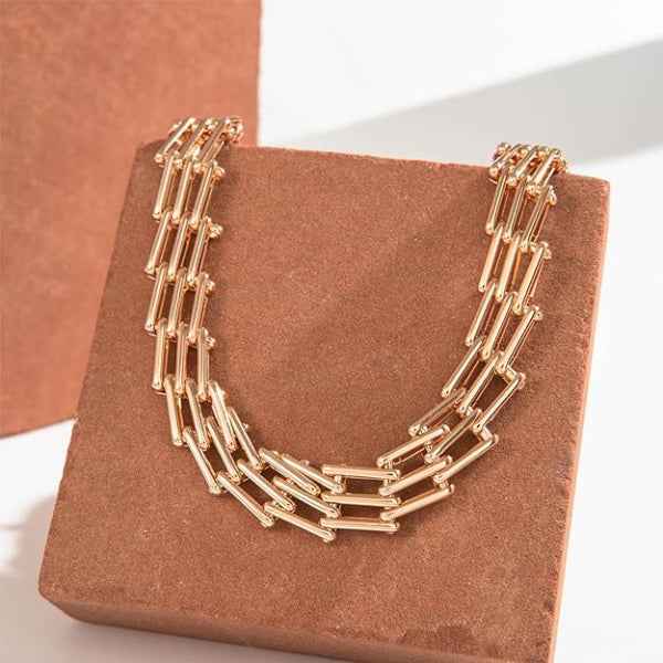Gold Mesh Choker - Shimmering Woven Link Bold Statement Necklace