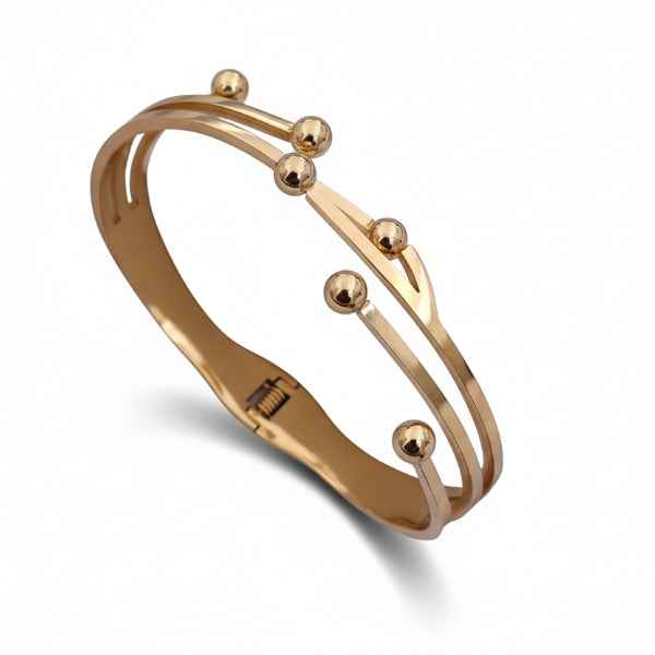 Modern Gold Bead Bangle Bracelet | Double Band Minimalist
