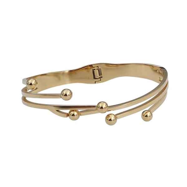 Modern Gold Bead Bangle Bracelet | Double Band Minimalist