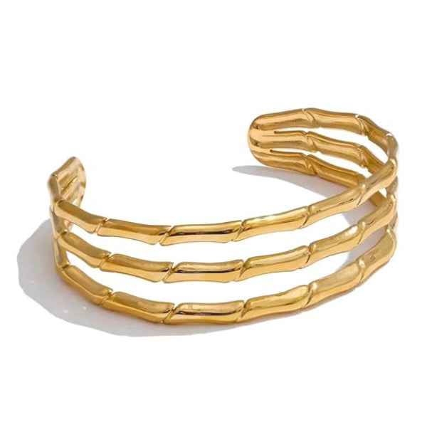 Gold Multi Layer Cuff Bracelet: Open Bangle Adjustable Statement Piece