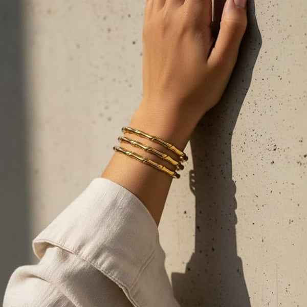 Gold Multi Layer Cuff Bracelet: Open Bangle Adjustable Statement Piece
