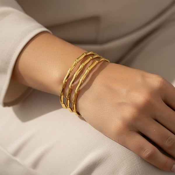 Gold Multi Layer Cuff Bracelet: Open Bangle Adjustable Statement Piece