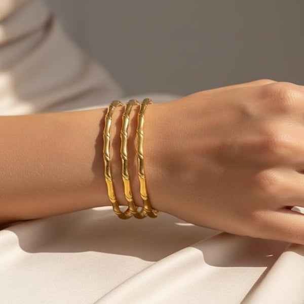 Gold Multi Layer Cuff Bracelet: Open Bangle Adjustable Statement Piece