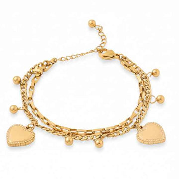 Chic Gold Multi-Layer Heart Bracelet | Radiant Double Chain Jewelry