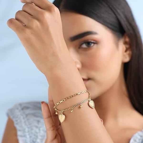 Chic Gold Multi-Layer Heart Bracelet | Radiant Double Chain Jewelry