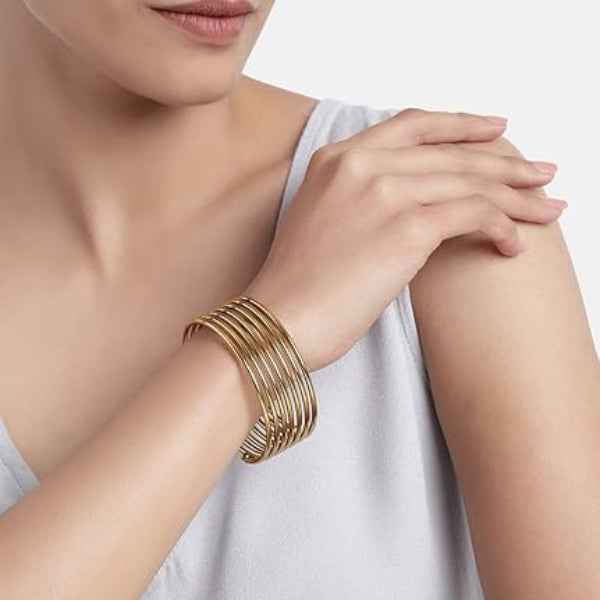 Gold Multi-Strand Bangle: Dainty Layered Stackable Bracelet for Women