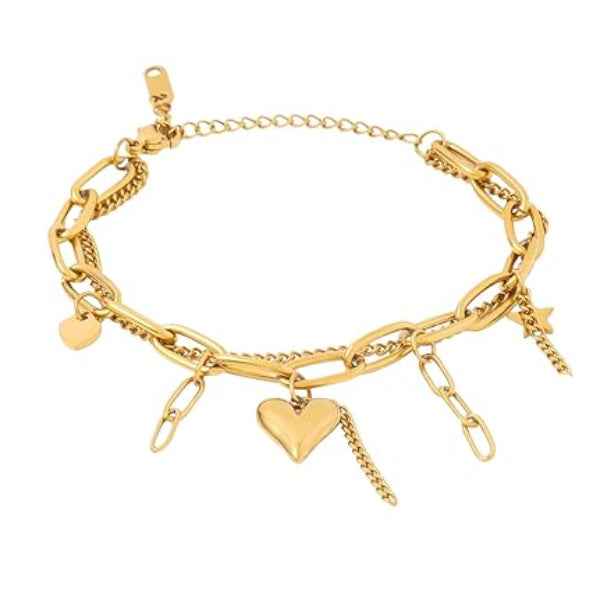 Chic Gold Multi-Strand Heart Bracelet | Radiant Layered Charm Jewelry