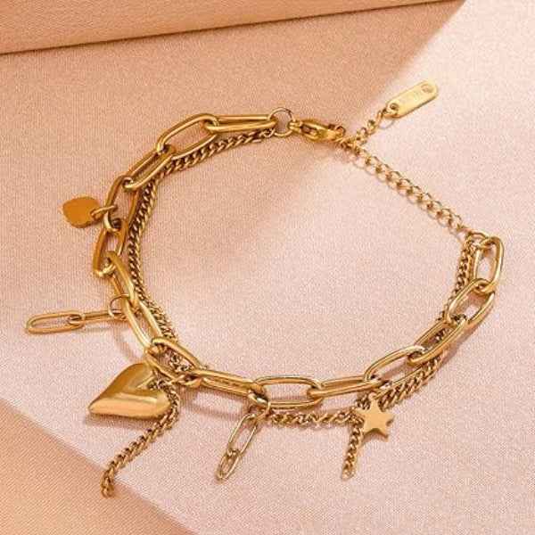 Chic Gold Multi-Strand Heart Bracelet | Radiant Layered Charm Jewelry